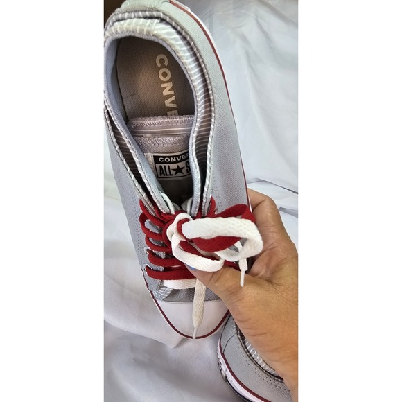 CONVERSE Double Upper Grey & White Sneakers Red And White Laces- Size 9 - Picture 9 of 11